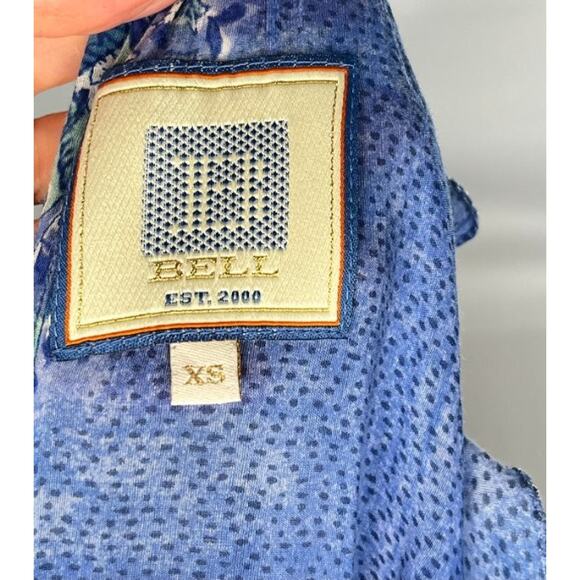 BELL by ALICIA BELL Sz XS Blue Print Ruffled Armhole Tasseled Maxi Dress - Picture 3 of 10